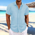 Men Cotton Linen Striped Casual Shirt Light blue XL