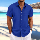 Men Cotton Linen Striped Casual Shirt Blue