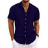 Men Cotton Linen Striped Casual Shirt Navy blue XXL