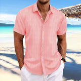 Men Cotton Linen Striped Casual Shirt Peach