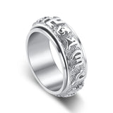 shengshu Six Syllable Mantra Rotating Ti Steel Men Ring Silver US No. 9