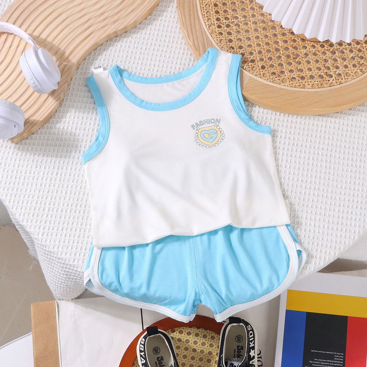 Happy Child Companion Boys Girls Summer 2pc Set Modal baby blue] 90cm dual-purpose gear