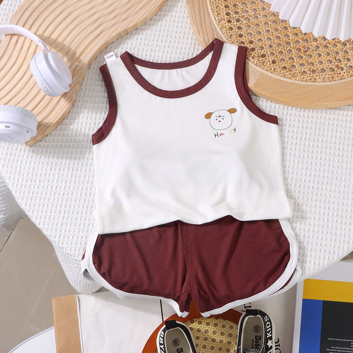 Happy Child Companion Boys Girls Summer 2pc Set Modal [Chocolate Brown]] 90cm dual-purpose gear