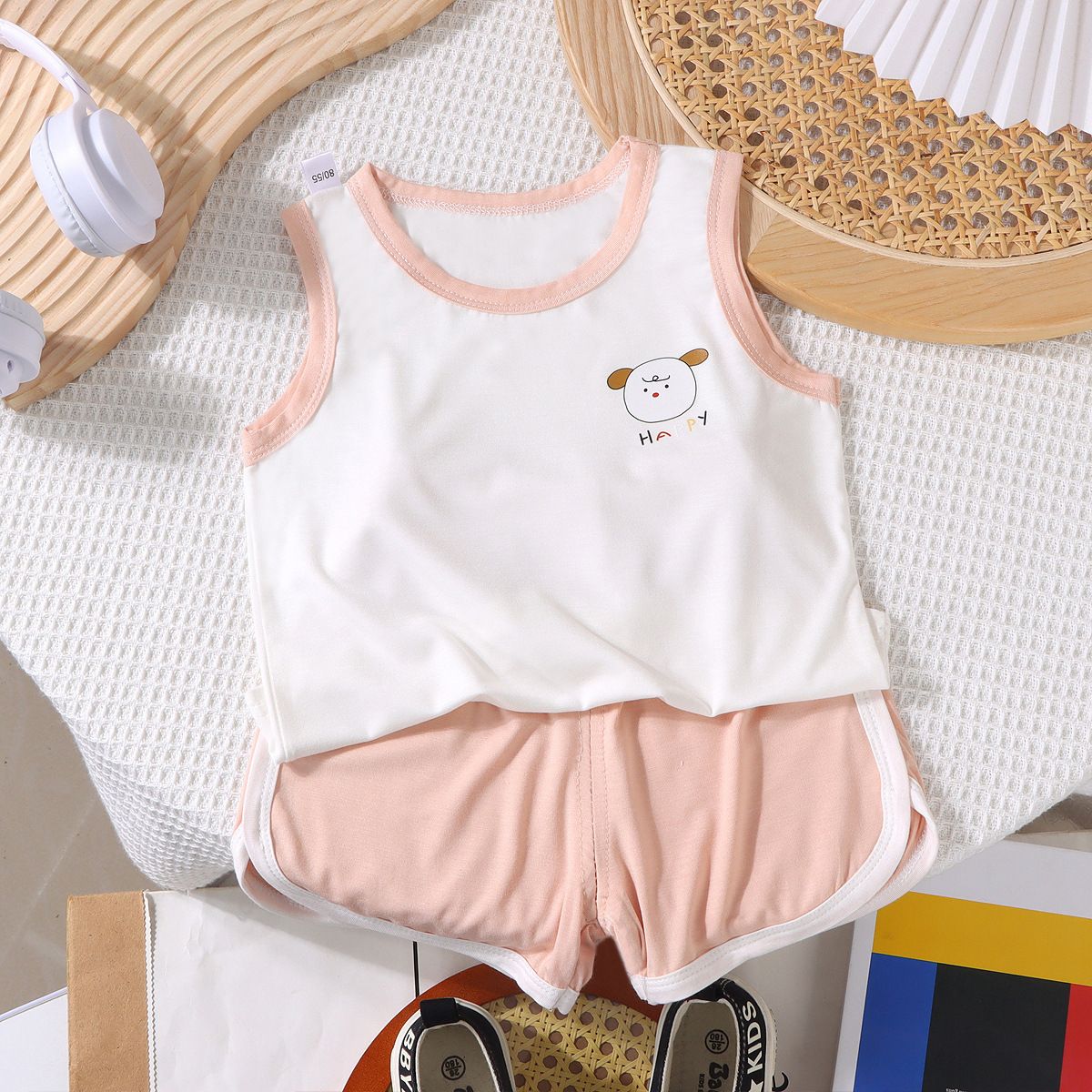 Happy Child Companion Boys Girls Summer 2pc Set Modal [cream apricot]] 90cm dual-purpose gear
