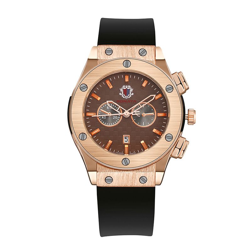 Modia Men Silicone Watch Calendar Quartz Gold shell brown surface
