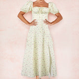 Hongyi Floral Long Dress Summer 2026 New flower goose yellow Size: S; Height (cm): 155-160; Weight (kg): 45-50; Bust (cm): 82-86; Waist (cm): 66-70; Shoulder width (cm): 37; Length (cm): 58