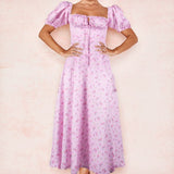 Hongyi Floral Long Dress Summer 2026 New pollen floret Size: S; Height (cm): 155-160; Weight (kg): 45-50; Bust (cm): 82-86; Waist (cm): 66-70; Shoulder width (cm): 37; Length (cm): 58