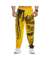 Men Headband Graffiti Straight Pants Polyester Yellow L