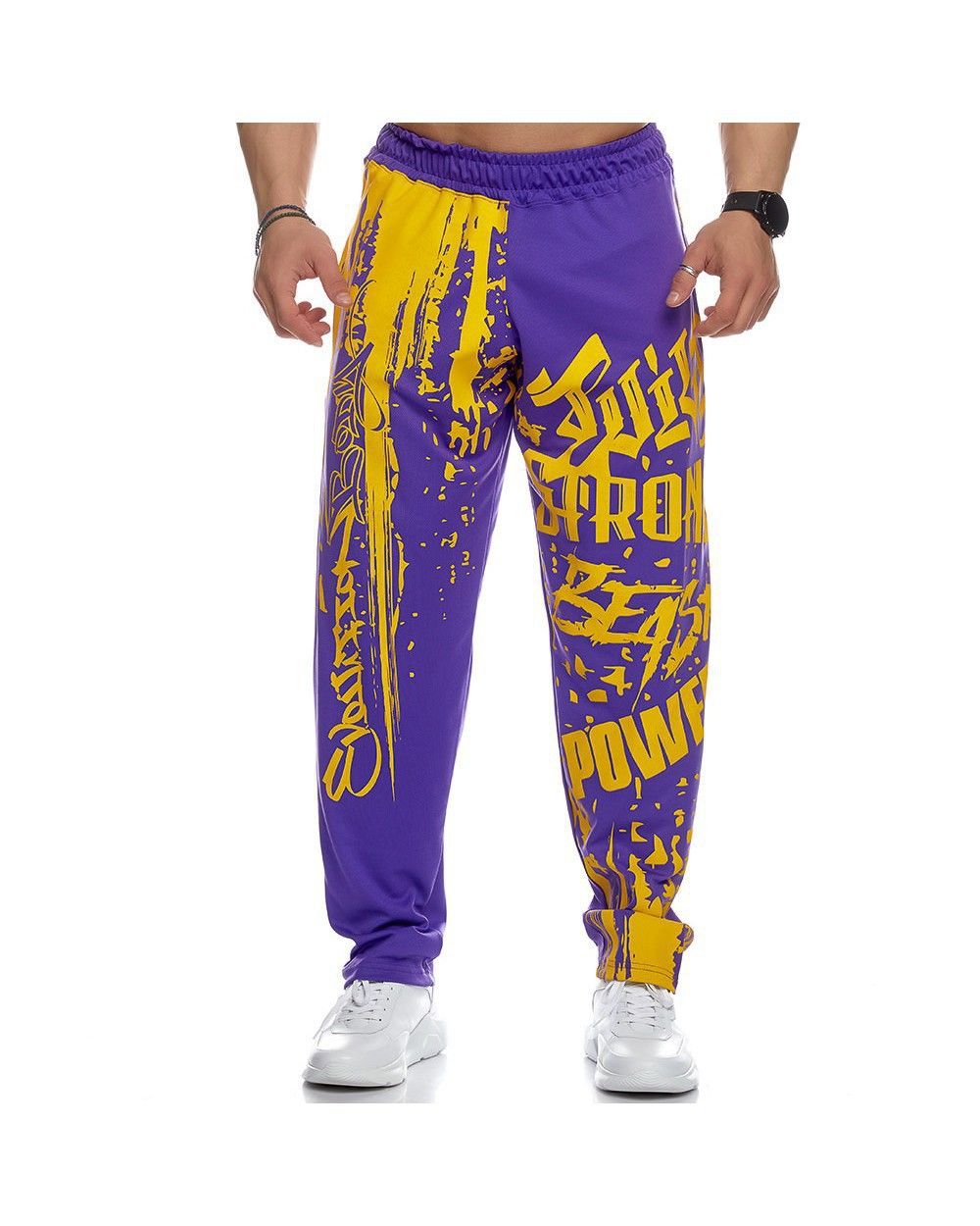 Men Headband Graffiti Straight Pants Polyester Purple