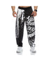 Men Headband Graffiti Straight Pants Polyester Black