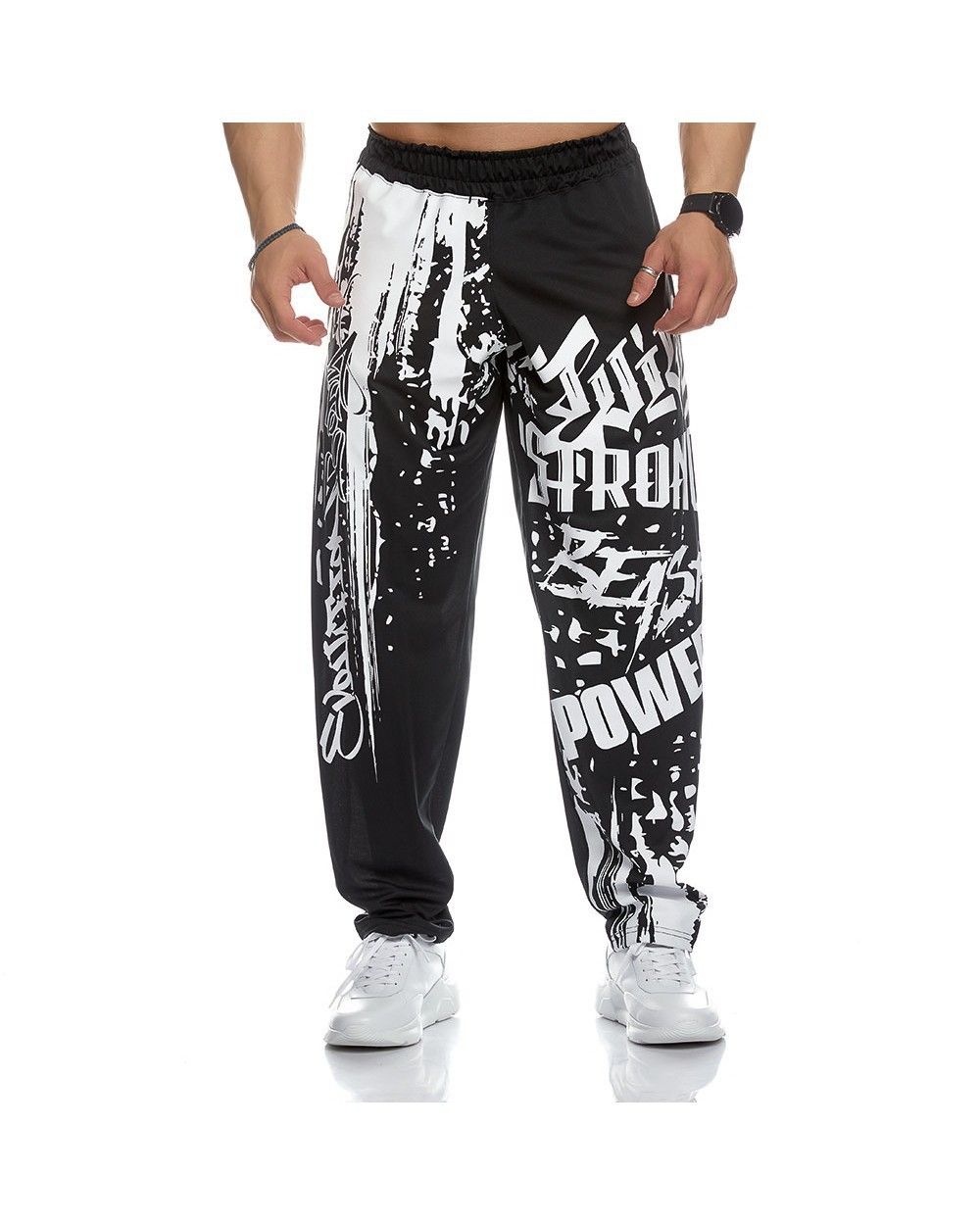Men Headband Graffiti Straight Pants Polyester Black XXL