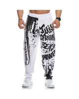 Men Headband Graffiti Straight Pants Polyester White XL