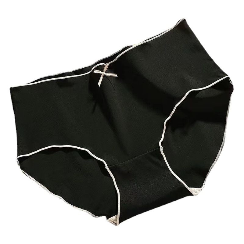 Ice Silk Women Mid Waist Briefs Bow Hip Lift Breathable Black 85-140