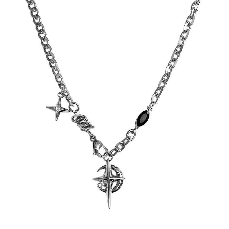 Titanium Steel Necklace Black Gem Star Hip Hop Awn star black gem necklace