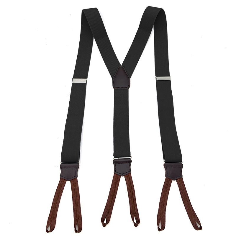 Men's Leather Elastic Suspenders 3.5cm 6 Clips Black