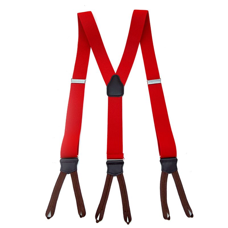 Men's Leather Elastic Suspenders 3.5cm 6 Clips Red
