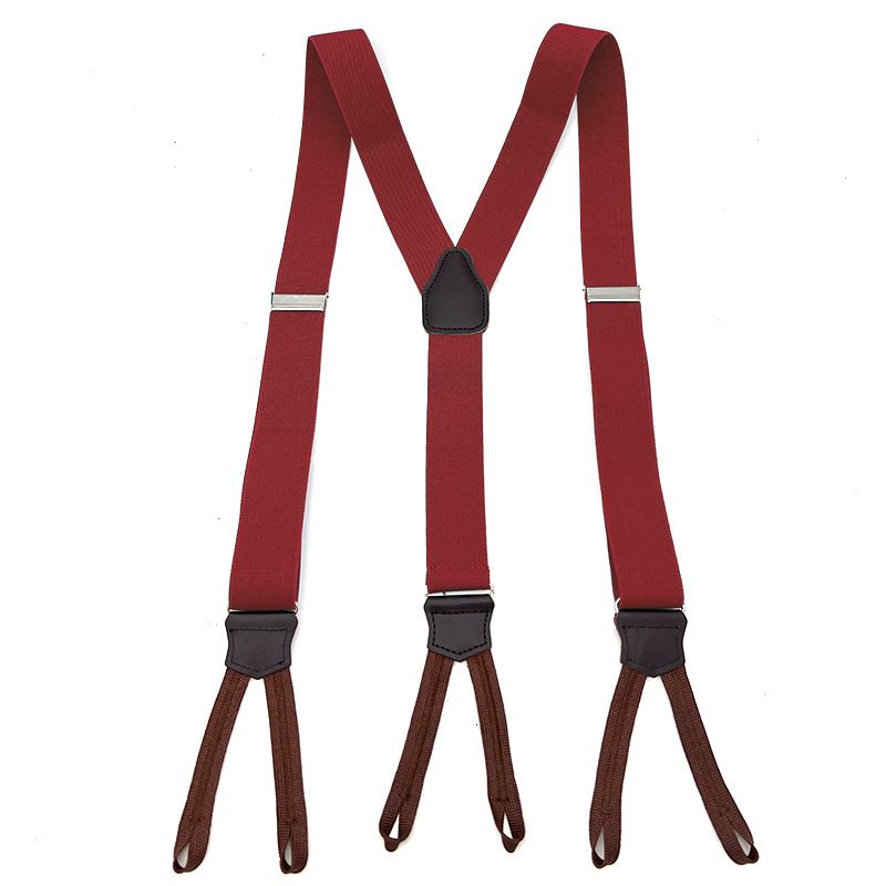 Men's Leather Elastic Suspenders 3.5cm 6 Clips Wine red