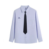 Thai School Uniform Shirt Cotton Blend Embroidery Badge Thai men's long sleeve + black tie L