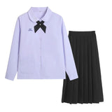 Thai School Uniform Shirt Cotton Blend Embroidery Badge Thai women's long-sleeved shirt + black dress L