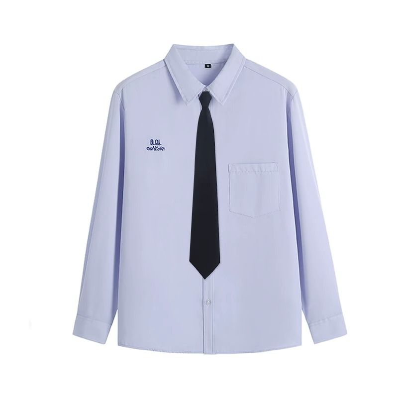 Thai School Uniform Shirt Cotton Blend Embroidery Badge Thai men's long sleeve + black tie 5XL