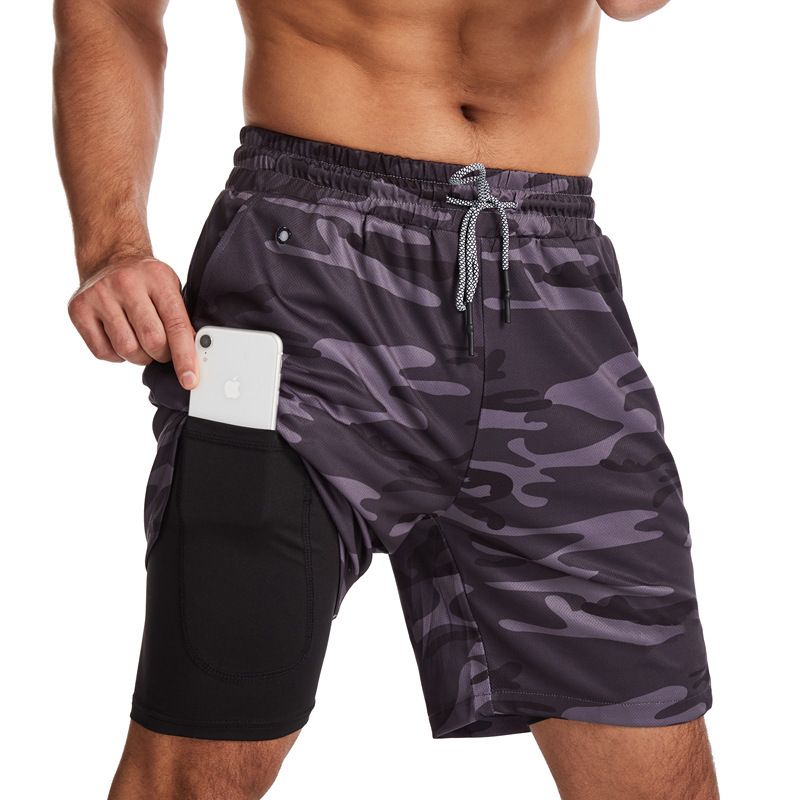 MUSCLE BURNING Men Running Shorts Quick Dry 5 Inch Gray camouflage XXXL