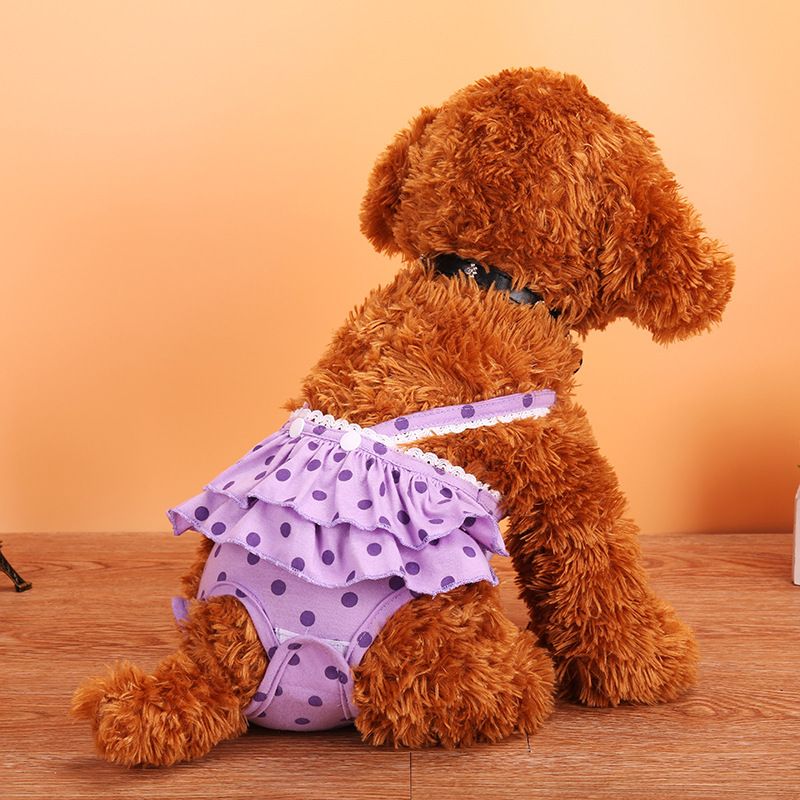 Pet Dog Menstrual Pants Cotton Pink S Purple Size: M; Neck (cm): 28-32; Bust (cm): 38-44; Back length (cm): 26-30; Recommended pet weight (kg): 4.5 - 7.0