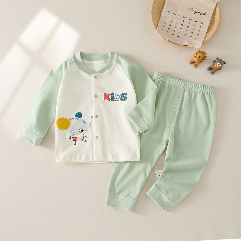 It's Warm Baby Cotton Two Piece Set Long Sleeve Cartoon mouse (green) 73CM
