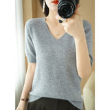 Women V Neck Knit Sweater Half Sleeve Pullover Grey XXL Size: XXL; Height (cm): 175-180; Weight (kg): 65-70; Bust (cm): 98-102; Waist (cm): 82-86; Shoulder width (cm): 41; Length (cm): 66