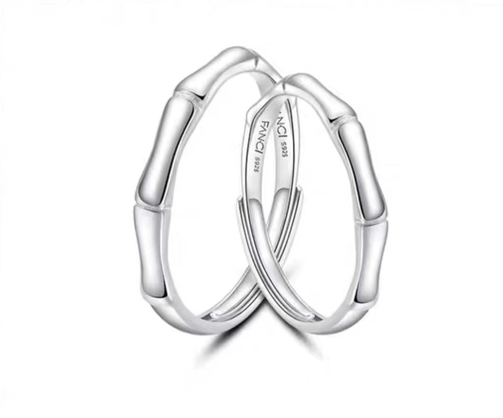 Fang qi Copper Mobius Ring for Couple Green Plum and bamboo horse A pair