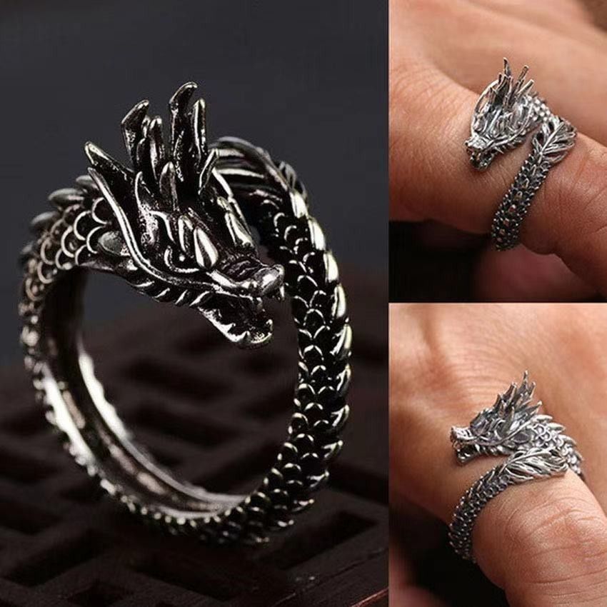 Retro Dragon Ring Yuyi Alloy Unisex Adjustable Retro Live Dragon Ring