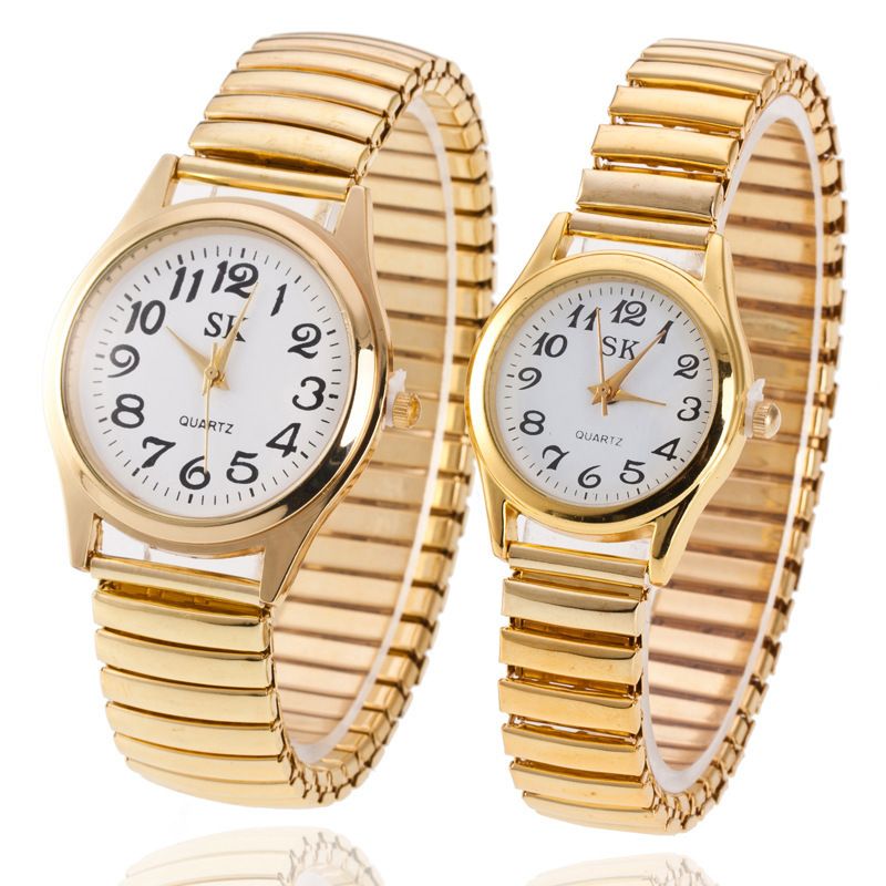 Quartz Watch Stainless Steel Elastic Band 38mm Golden white surface small size