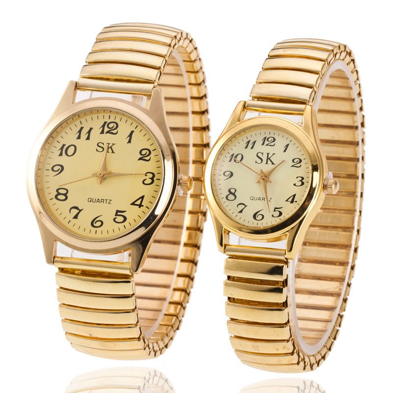 Quartz Watch Stainless Steel Elastic Band 38mm Gold face small size