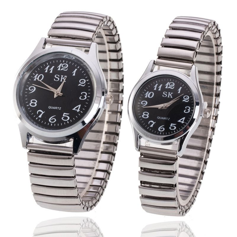 Quartz Watch Stainless Steel Elastic Band 38mm Silver Black large