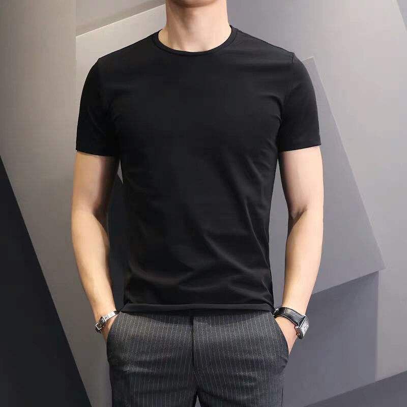 Men Tshirt White Slim Fit Short Sleeve Black [slim edition]] L