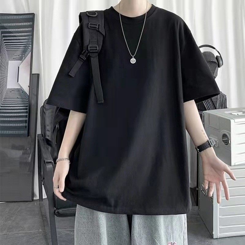 Men Tshirt White Slim Fit Short Sleeve Black [loose version]] 4XL
