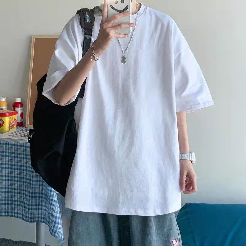 Men Tshirt White Slim Fit Short Sleeve White [loose version]] 5XL