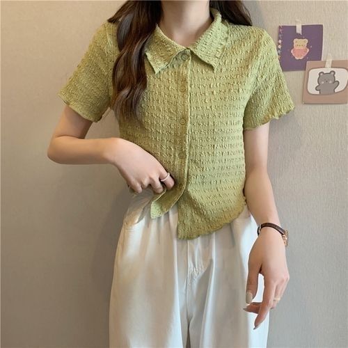 Women Polo Shirt Short Sleeve Polyester White Matcha color XL 60.00 kg-65.00 kg