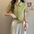 Women Polo Shirt Short Sleeve Polyester White Matcha color XL 60.00 kg-65.00 kg