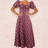 Hongyi Floral Long Dress Summer 2026 Burgundy 2XL Size: XXL; Height (cm): 175-180; Weight (kg): 65-70; Bust (cm): 98-102; Waist (cm): 82-86; Shoulder width (cm): 41; Length (cm): 66