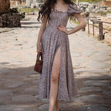 Hongyi Floral Long Dress Summer 2026 Grey 2XL Size: XXL; Height (cm): 175-180; Weight (kg): 65-70; Bust (cm): 98-102; Waist (cm): 82-86; Shoulder width (cm): 41; Length (cm): 66