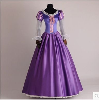 Adult Rapunzel Costume Purple Long Dress Polyester Style II (including skirt) M Size: M; Height (cm): 160-165; Weight (kg): 50-55; Bust (cm): 86-90; Waist (cm): 70-74; Shoulder width (cm): 38; Length (cm): 60