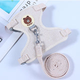 Adjustable Bear Chest Harness for Small Dogs and Cats beige leather bear M code recommended 3.00 kg-6.50 kg