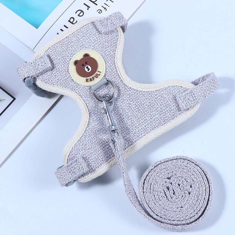 Adjustable Bear Chest Harness for Small Dogs and Cats gray leather bear M code recommended 3.00 kg-6.50 kg