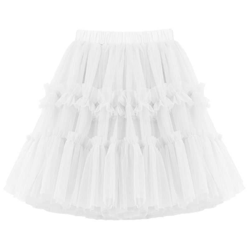 Girls Princess Skirt Polyester Ruffled Summer White 160cm