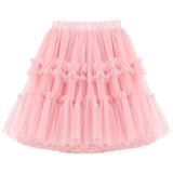 Girls Princess Skirt Polyester Ruffled Summer Pink 160cm