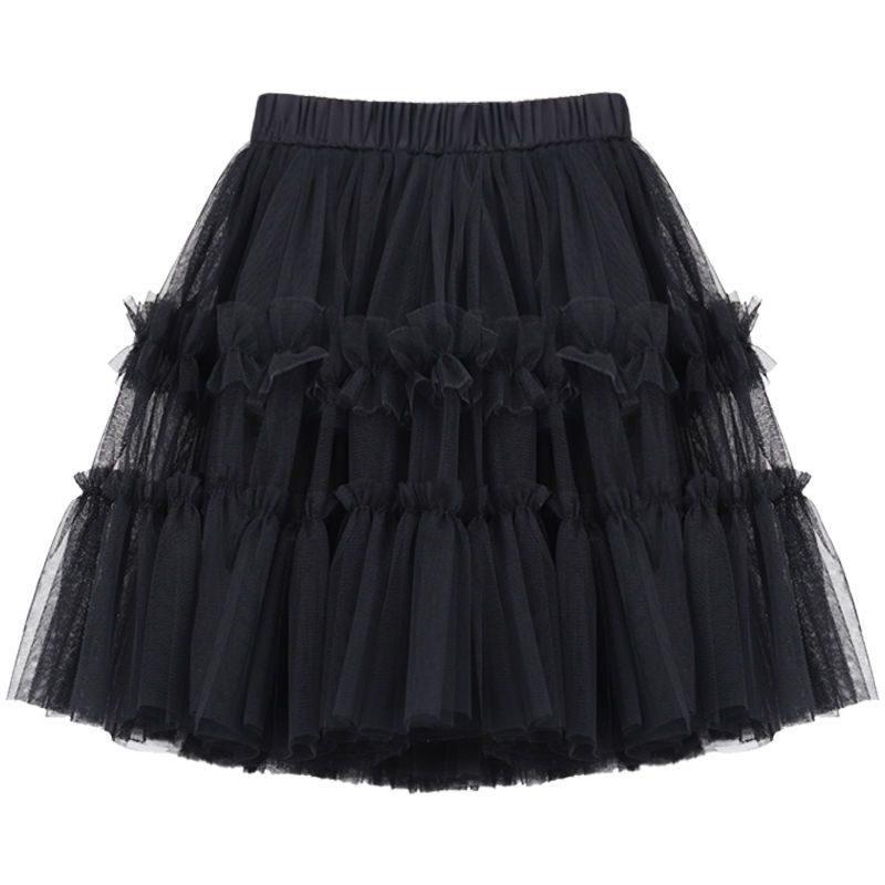 Girls Princess Skirt Polyester Ruffled Summer Black 160cm