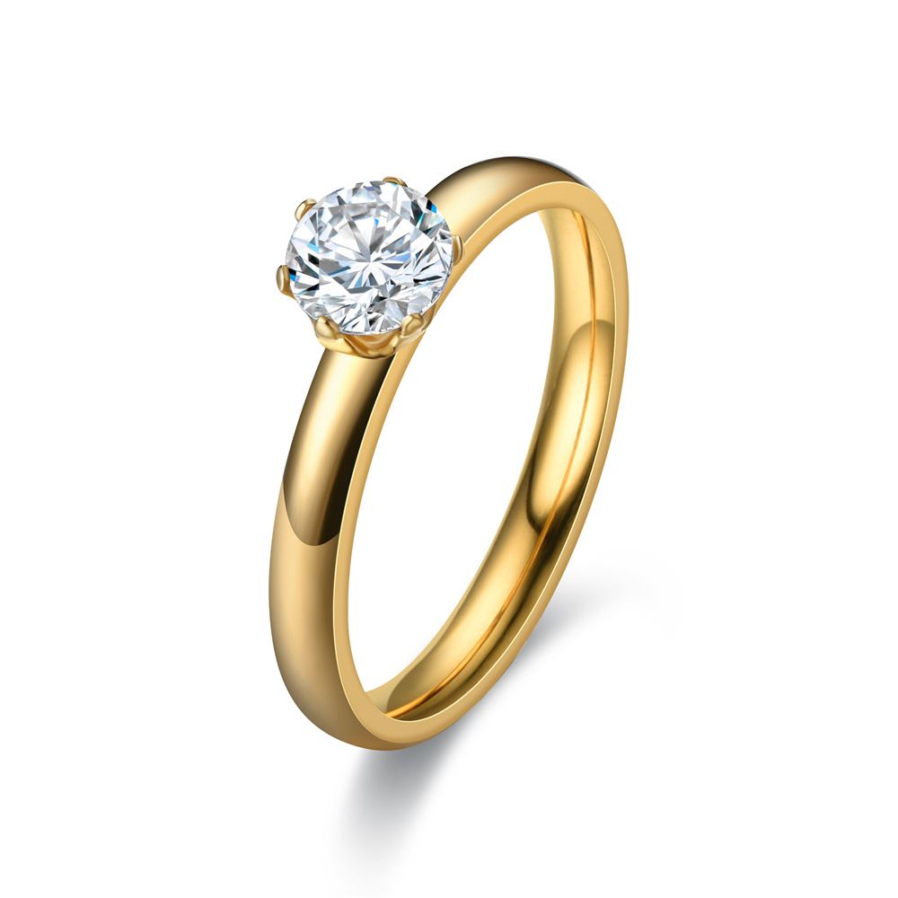 Stainless Steel 3mm Diamond Ring Unisex 3mm gold diamond No. 6