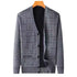 Men V Neck Fleece Cardigan Sweater Loose Fit Plaid fleece-lined cardigan dark gray 2XL