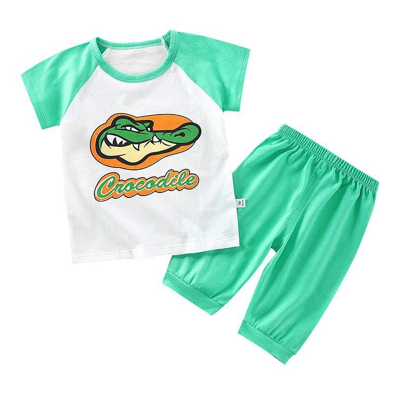 Qiaoxindou Cotton 2 Piece Kids Summer Set 5 pants suit -- Blue pilot 100cm