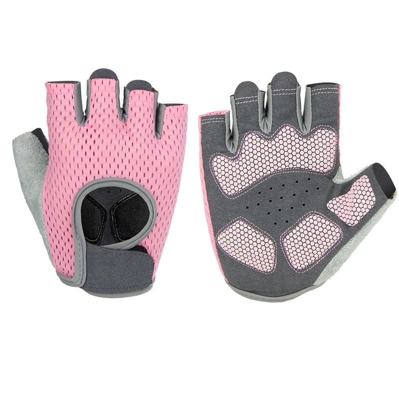 MKAS Men Women Half Finger Cycling Gloves Polyester Pink Reinforcing Section 1-2042